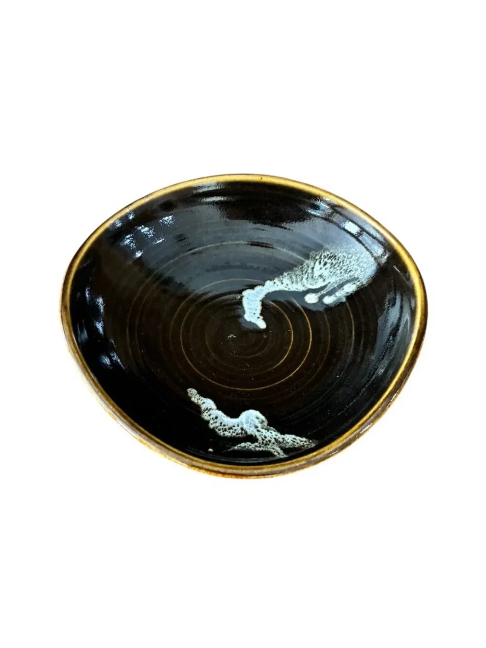 Handcrafted Ceramic Black & Golden Bowl With Abstract‎ Design Signed 9